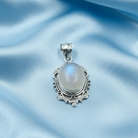 Pendentif artisanal en argent sterling 925 avec pierre de lune arc-en-ciel, cabochon ovale vintage, bijou pour femme, cadeau pour elle