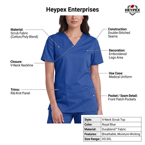 Blusa Médica Unisex Azul Rey con Cuello en V y Bolsillos Delanteros al por Mayor - Product Image 5