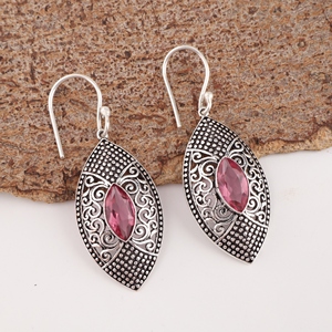 925 Sterling Silver <b>Pink</b> Tourmaline Gemstones Earrings Brass Statement With Marquise Shape Drop Dangle Earrings For Women Wear - Product Image 2