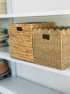 Natural Seagrass <b>Rectangle</b> Square Scallop <b>Storage</b> <b>Basket</b> with Handle Rustic Multi Purpose Organizer - Product Image 2