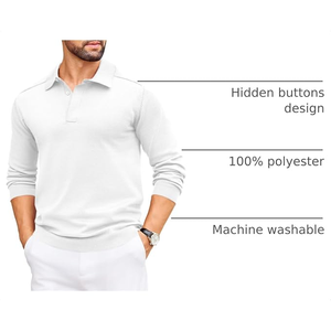 Pull polo en tricot à manches longues pour homme, couleur unie, fermeture boutonnée, blanc, pull décontracté pour le printemps - Product Image 5