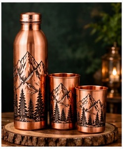 Botella de Agua Estética con Diseño de Espiral Trenzada en Cobre, con Tapa y Juego de 2 Tazas, Portátil - Product Image 3