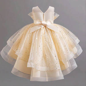Vestido de Fiesta de Lujo con Lentejuelas y Estrellas para Niñas de 1 a 12 Años, Vestido de Dama de Honor de Satén y Tul con Flores, Elegante Vestido de Princesa en Capas, Venta al por Mayor - Product Image 2