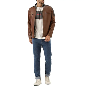 High Street Style Lightweight <b>Leather</b> <b>Jacket</b> Stand Collar with Good Quality Hot Sale OEM Serviced Cheap Price <b>jacket</b> for <b>men</b> - Product Image 2