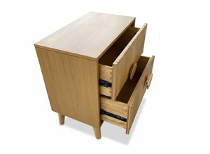 Table basse moderne et durable avec 2 tiroirs, en bois d'hévéa, MDF, placage de chêne, poignée en bois, mobilier de maison, garantie 1 an - Product Image 3