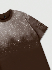T-shirt Homme Personnalisé 2026 Marron Délavé à l'Acide, Style Punk avec Strass, Col Rond Décontracté, Manches Courtes, Haut d'Été Streetwear - Product Image 4