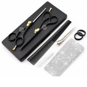 Ciseaux de coiffure Haryali noirs de 6 pouces, ensemble de ciseaux à effiler - Product Image 2