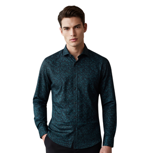 Customized <b>Mens</b> Dark Teal Geometric Print <b>Long</b> <b>Sleeve</b> Button Down <b>Shirt</b> Premium Style Slim Fit Casual Formal <b>Shirt</b> for Office - Product Image 1