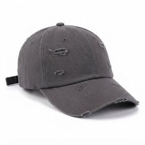 Casquette de baseball unisexe blanche 6 panneaux en toile réglable avec broderie 3D en coton, style streetwear déchiré et vieilli, chapeau décontracté - Product Image 3