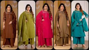 Conjunto Informal de Mujer, Estilo Tradicional Indio-Pakistaní, de Viscosa Marrón con Bordado de Mango, de Secado Rápido, Largo hasta el Tobillo, Corte Regular - Product Image 2