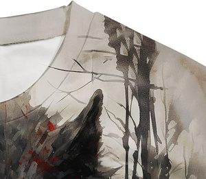 Camiseta de Hombre con Estampado de Lobo, Manga Corta, Cuello Redondo, Corte Holgado, Impresión HD, Transpirable, Tejido Casual, 100% Algodón, Estilo Urbano - Product Image 2