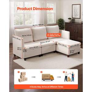 Canapé modulaire 3 places avec rangement caché, éponge à haute résilience, cadre en bois massif, revêtement beige, modèle pour salon et chambre à coucher - Product Image 4