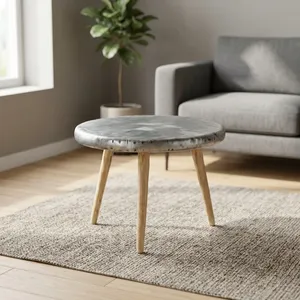 Table basse moderne en béton avec pieds en bois, design scandinave, meubles de salon, style minimaliste fait main - Product Image 6