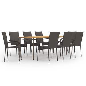 Grand ensemble de salle à manger en rotin PE marron, mobilier de jardin empilable - Product Image 1