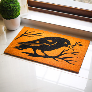 Paillasson imprimé CocoRaven en fibre de coco naturelle avec support en PVC, motif oiseau, tapis d'entrée personnalisé pour la décoration intérieure - Product Image 1