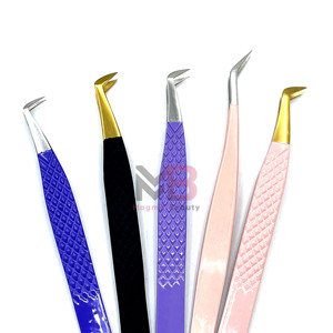 Juego de Pinzas de Precisión para Pestañas, Acero Inoxidable, Punta Suave, Color Morado, Rosa, Negro, Dorado, para Extensión de Pestañas - Product Image 3