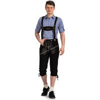 Lederhosen Tradicionales Bávaros para Hombre, Cortos, por Debajo de la Rodilla, con Tirantes, Bordados, de Cintura Alta, de Cuero Genuino de Vaca y Ante