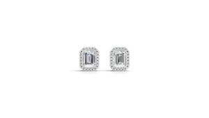 Aarinya - Pendientes de Oro de 14K con Diamantes Cultivados en Laboratorio con Certificación IGI, Corte Esmeralda y Halo, para Boda - Product Image 2