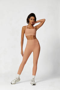 Ensemble de yoga 3 pièces pour femmes, soutien-gorge de sport sans couture à bretelles croisées, leggings taille haute, haut à manches longues - Product Image 2