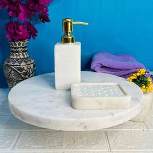 Distributeur de savon en marbre de haute qualité Design différent Accessoire de salle de bain poli Meilleur prix Disponibilité en gros Ensembles de salle de bain - Product Image 1