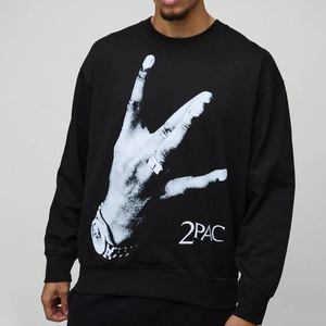 Sudadera 2Pac para Hombre, Cuello Redondo, Negra, de Felpa Transpirable, Manga Raglán, Corte Regular, Estilo Hip Hop, Color Sólido, Tejido de Punto, 100% Algodón - Product Image 1