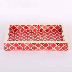 Plateau de service en os incrusté, plateau à motif marocain rouge, fait main pour la maison - Product Image 6