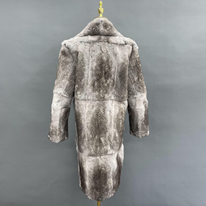 Luxury <b>Long</b> Style Soft Fur Gray Natural Rabbit Fashion <b>Men</b> Rex Rabbit Fur <b>Coat</b> - Product Image 2