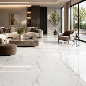 Carrelage en céramique vitrifiée à motif marbre blanc minimaliste moderne 600x1200mm, imperméable et antidérapant pour sol de salle de bain - Product Image 3