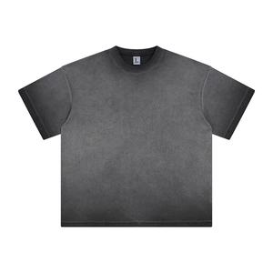 T-shirt pour homme personnalisé 100% coton tricoté délavé à l'acide, coupe ample, manches courtes, col rond, motif vintage imprimé, été, coupe classique - Product Image 2