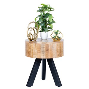 Handcrafted Mango Wood Geometric Side <b>Table</b> with Black Metal Legs - Wholesale - Product Image 5