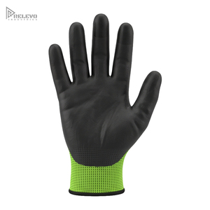 Custom Non-Slip Black PU Coated Work Safety <b>Gloves</b> High Vis Breathable Seamless <b>Knit</b> Shell Elastic Wrist Mechanics Safety <b>Gloves</b> - Product Image 3