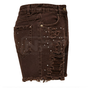 Wholesale Custom Plus Size Rhinestone Distressed <b>Jeans</b> <b>Shorts</b> Cotton Custom Color <b>High</b> <b>Waist</b> Denim <b>Shorts</b> - Product Image 4
