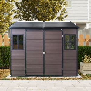 Abri de jardin extérieur en résine 8 x 6 pieds, étanche, avec plancher, deux fenêtres, porte verrouillable, abri à outils pour jardin et patio - Product Image 1