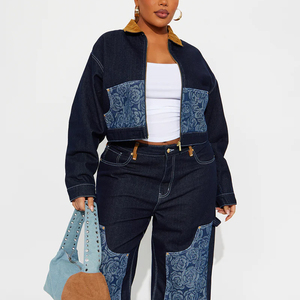 Women's <b>Denim</b> Jacket Floral Print Contrast Collar Zipper Front Loose Fit Stonewashed Cotton Autumn Casual <b>Coat</b> - Product Image 2