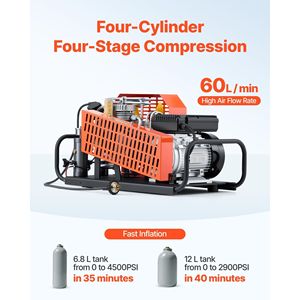 Compressore d'aria industriale PCP 4500PSI/30Mpa 60 L/min a quattro cilindri con arresto automatico per bombole subacquee - Product Image 4