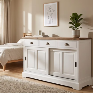 Cómoda Eudro Japandi de Madera Maciza de Teca, 4 Cajones, Estilo Contemporáneo, Ecológica, Duradera, Acabado Natural, Moderna, para Dormitorio - Product Image 2