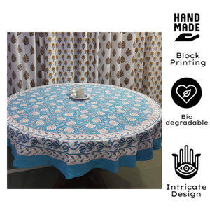 Blue <b>White</b> Cotton Elegant Jaipuri Block Print <b>Table</b> <b>Cover</b> Customized Floral Pattern Durable Eco-Friendly Weddings Parties Gifts - Product Image 2