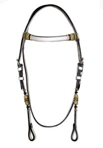 Cabezada para caballo estilo western ajustable, trenzada a mano, de cuero genuino, con banda frontal recta de cuero crudo y cuero blanco, 99 - Product Image 3