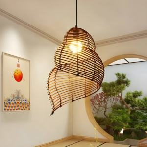Lámpara de techo de ratán en espiral, lámparas colgantes marrones más vendidas para habitación de niños, luces de dormitorio infantil - Product Image 2