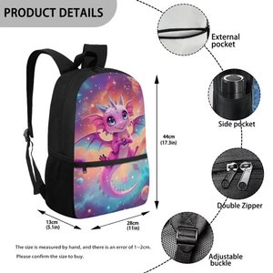 Mochila Deportiva Impermeable con Estampado de Dragón, para Niños, con Cierre de Cremallera, Forro de Malla, para Uso Escolar - Product Image 2