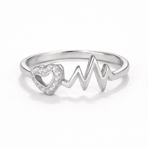 Anillo de Oro Sólido de 10K con Diamante de Laboratorio, Diseño de Latido de Corazón y Línea ECG, Anillo de Amor Delicado, Anillo de Promesa, Regalo para Novia - Product Image 1