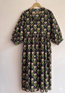 Vestido Maxi Bohemio para Mujer con Estampado Floral, Cuello Atado, Manga Abullonada, Ajuste Holgado, Viscosa y Poliéster, Vestido Casual de Primavera con Dobladillo Escalonado - Product Image 2
