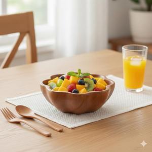 Bol de service en teck sculpté à la main, écologique, durable et personnalisable, pour fruits, salades et dîners - Product Image 2