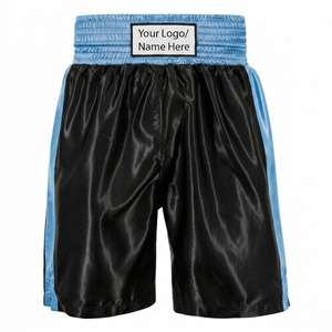 Shorts de boxe pour homme en Spandex/Polyester 180g, coupe ample, noirs avec bordure rouge, logo imprimé par transfert thermique, personnalisation sur le devant. - Product Image 5