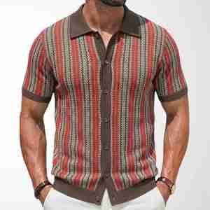 Polo d'été pour homme en maille haut de gamme à manches courtes, rayé jacquard, idéal pour le bureau ou la plage - Product Image 1