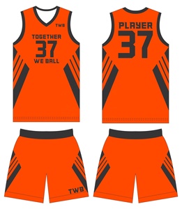 Ensemble d'uniformes de basketball personnalisés sublimés, orange et noir, col en V, sans manches, anti-transpiration, unisexe adulte - Product Image 1