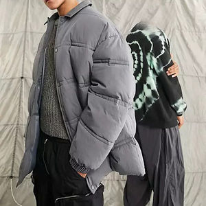 Veste matelassée marine pour homme, col rabattu, fermeture à boutons, coupe-vent, style décontracté, rembourrage en polyester, vêtements d'hiver - Product Image 2