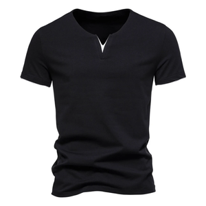 Camiseta Henley de Verano para Hombre, Cuello en V, Manga Corta, Corte Regular, Formal, 100% Algodón, Transpirable, Antiarrugas, Ecológica - Product Image 4