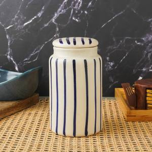 Classic Ceramic <b>Storage</b> Jar Minimal Ribbed Design Airtight Lid Durable Multipurpose <b>Kitchen</b> Bathroom Organizer - Product Image 5