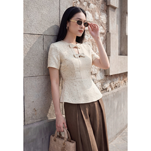 Blusa Casual de Fiesta de Manga Corta con Lazo de Lentejuelas y Cuello con Abertura para Mujer, Diseño Personalizado ODM OEM SUVI - Product Image 4